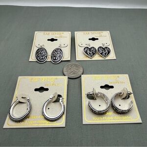4 Pair Ear Sense Hypoallergenic Earrings / Hearts Hoops Black Enamel Nickel Free